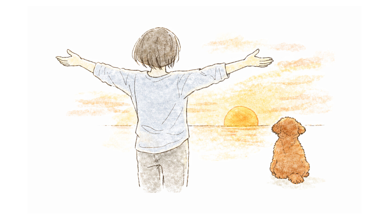 夕日に向かって立つことりとハル