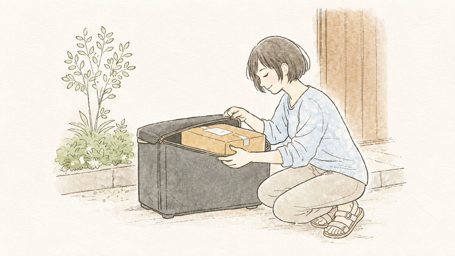 宅配ボックスから荷物を取り出すことり