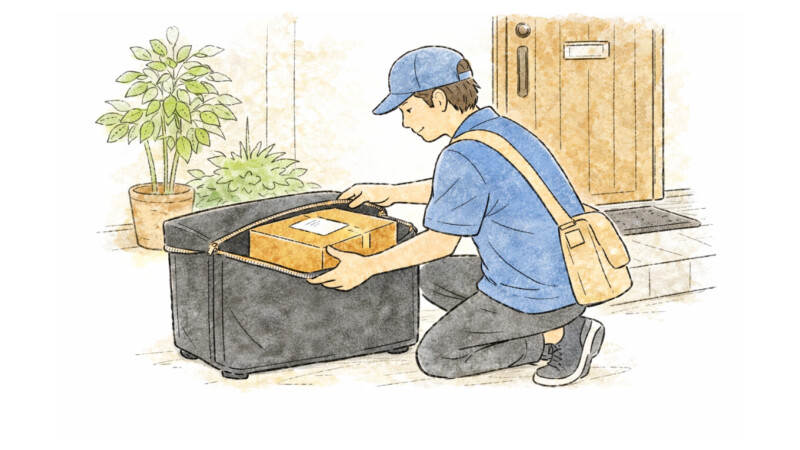 宅配ボックスに荷物を入れる配達員