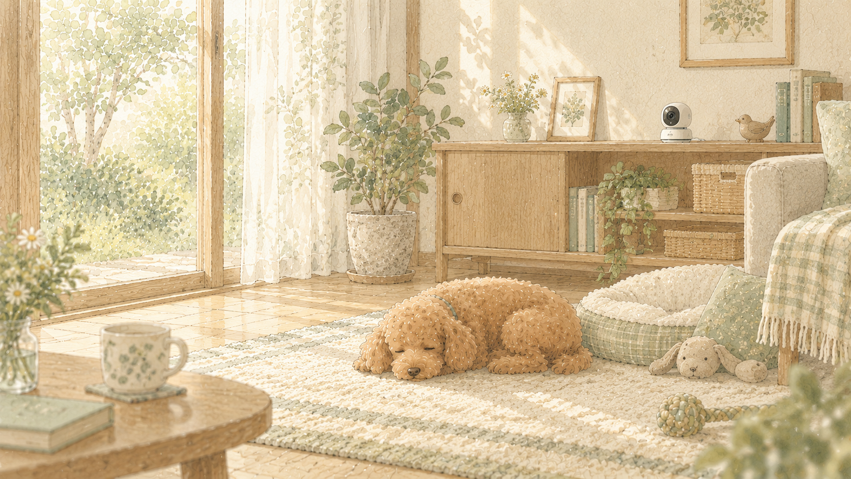 陽だまりで眠る小さなプードル暮らし