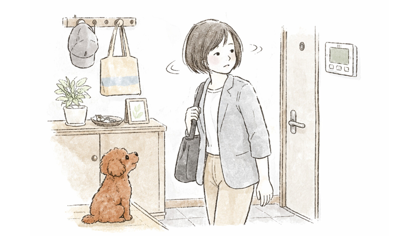 出勤前のことりと、それを見ているハル