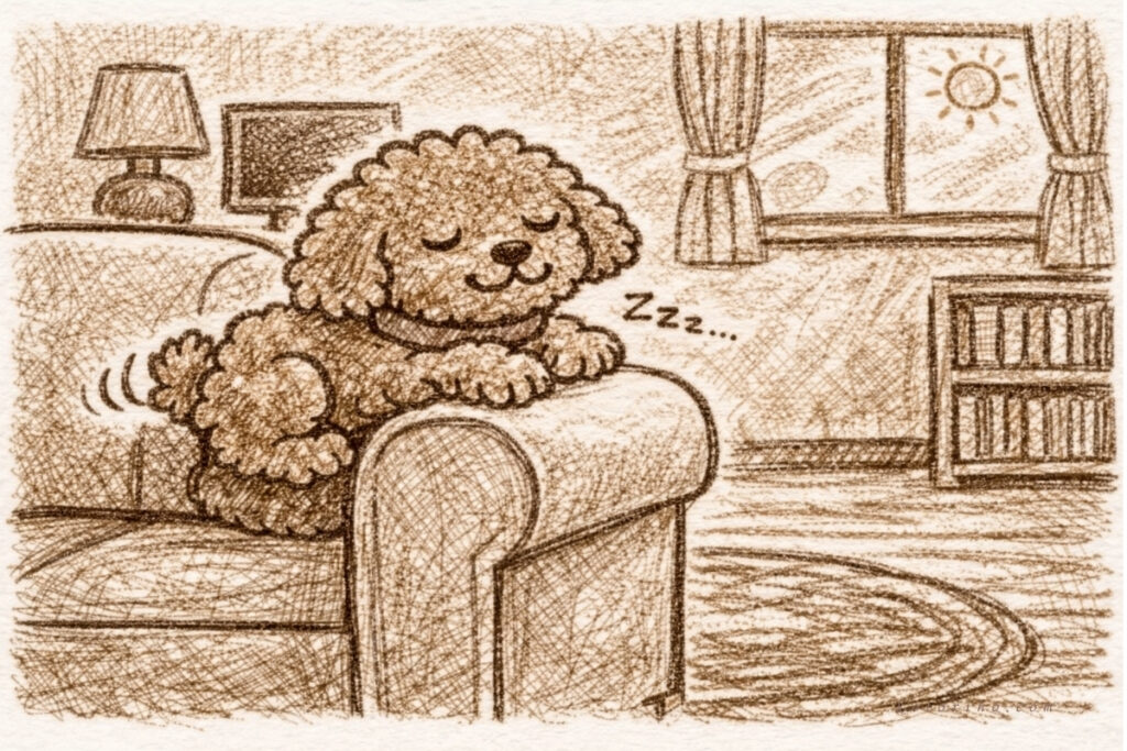 【ハルの絵日記】ぼくはソファのひじ掛けが好き