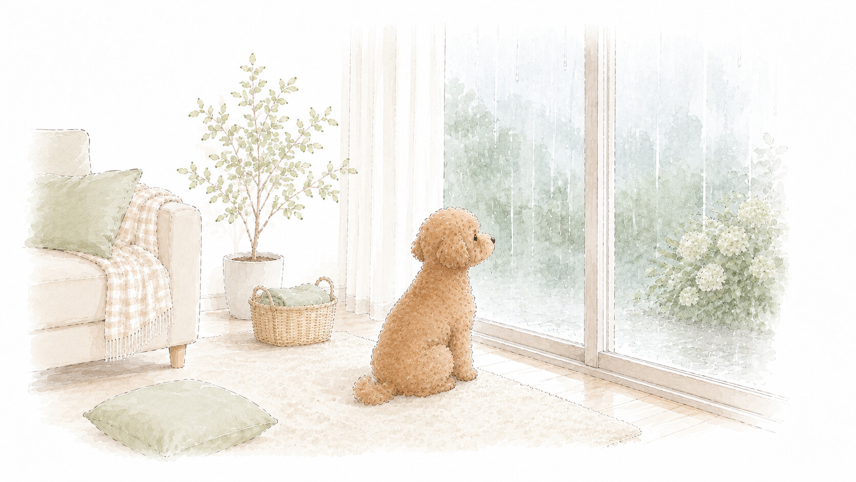 雨の日のトイプードルのハル