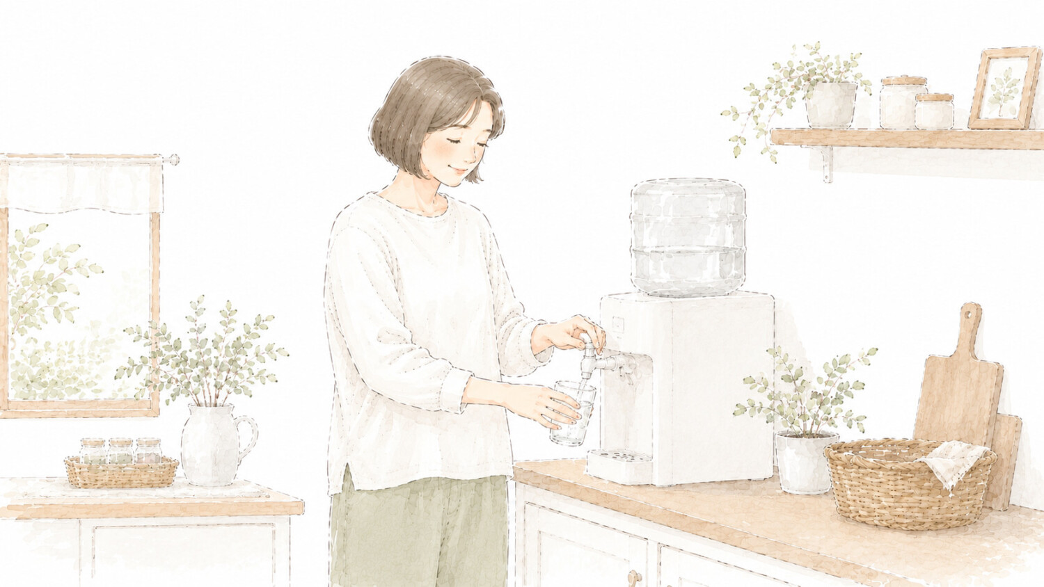 ウォーターサーバーでお水を注ぐことり