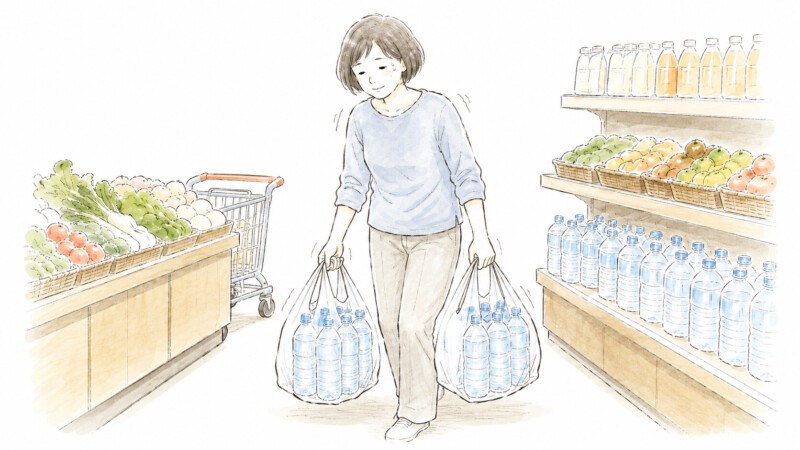 重いお水を運ぶことり