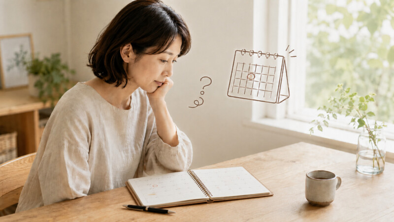 美容院に行く日程で悩む女性