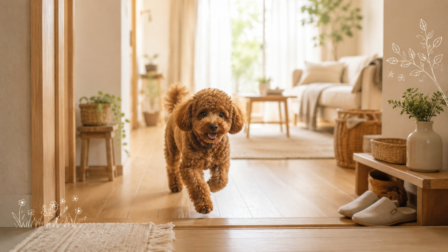 子犬が駆ける陽だまりの部屋